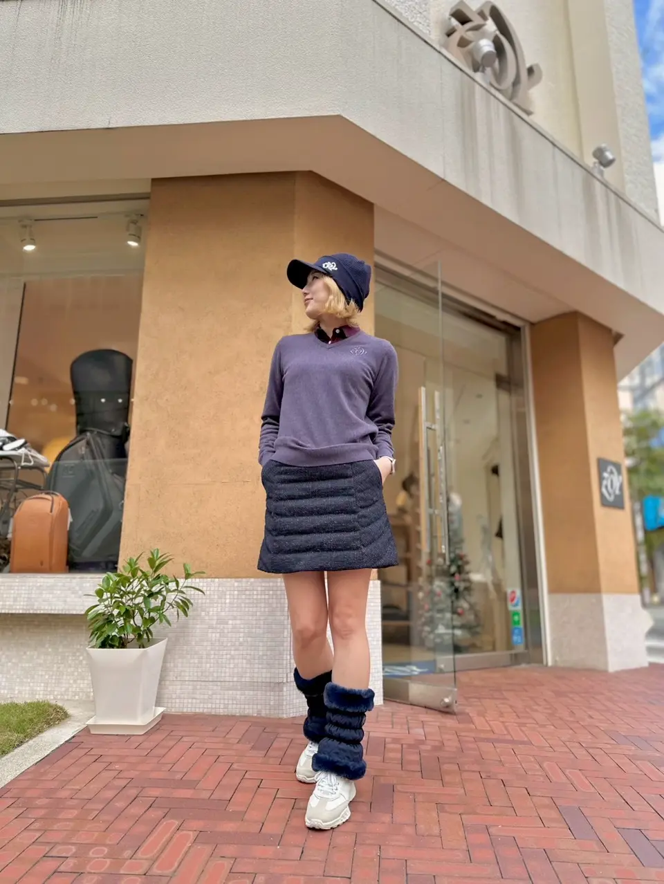 WOMEN キルトレッグウォーマー ネイビー