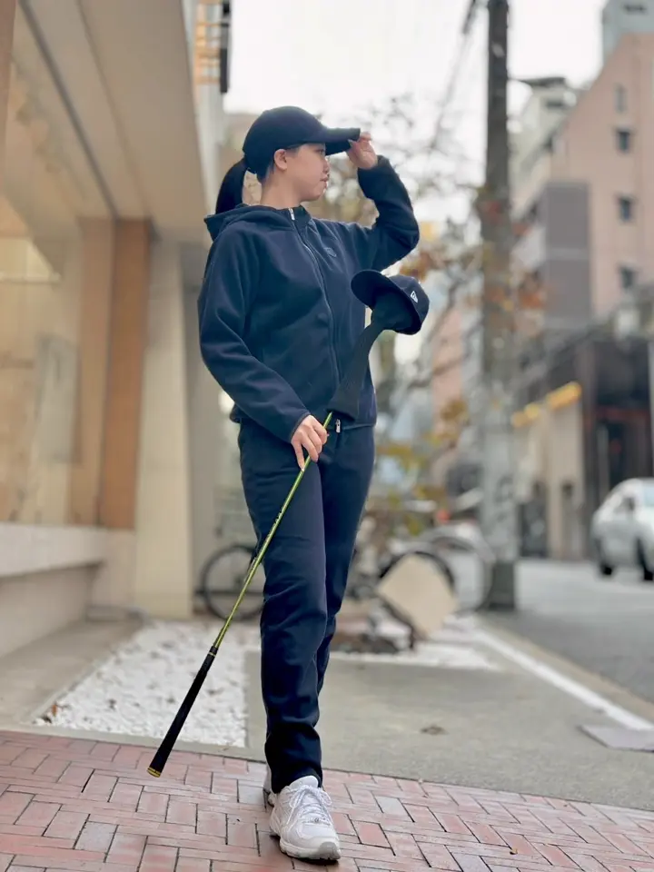 WOMEN ブロックフリースラミネート ジップフーディー ネイビー