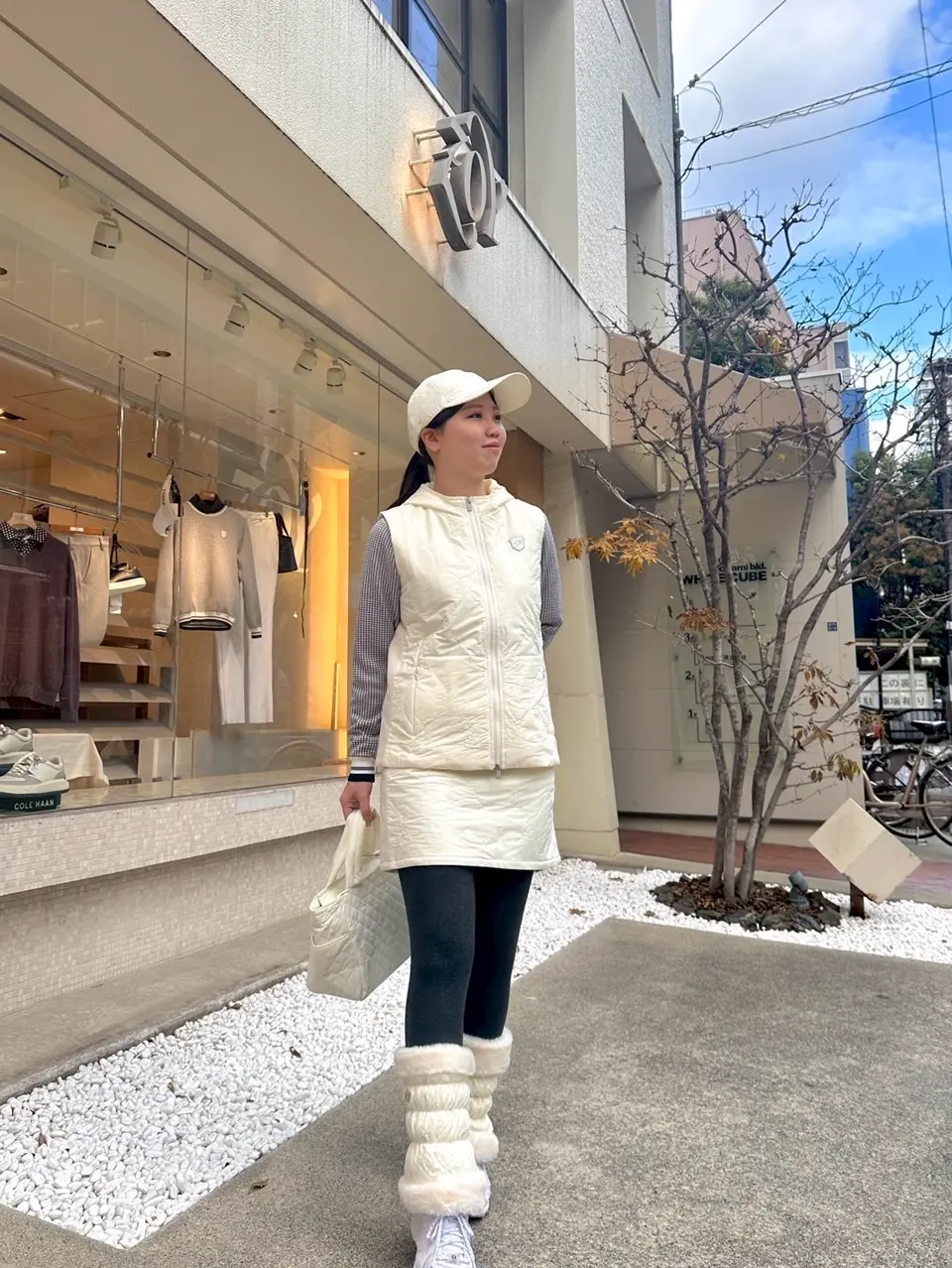 WOMEN グラフチェックWJQ 長袖セーター ホワイト