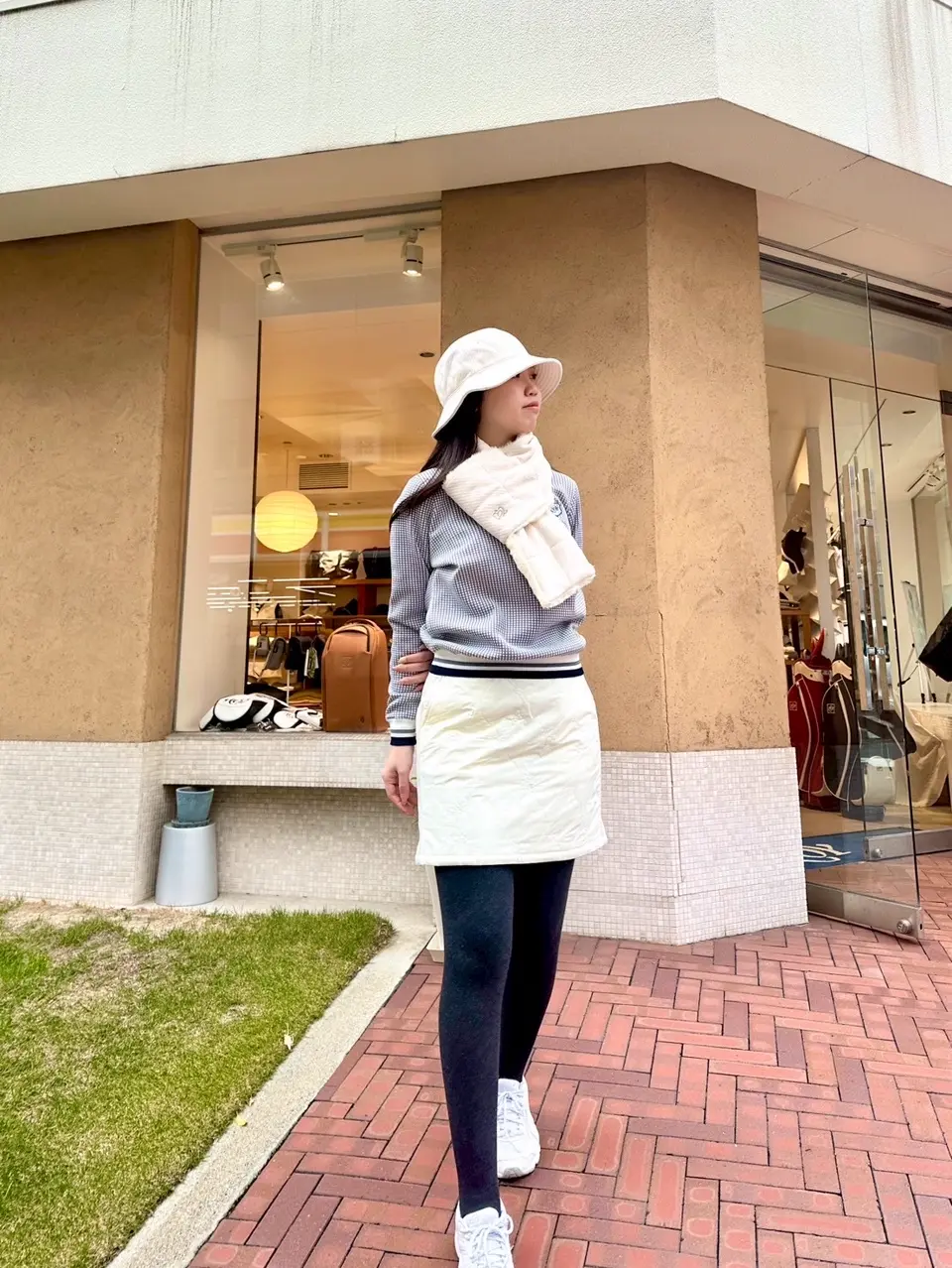 WOMEN グラフチェックWJQ 長袖セーター ホワイト