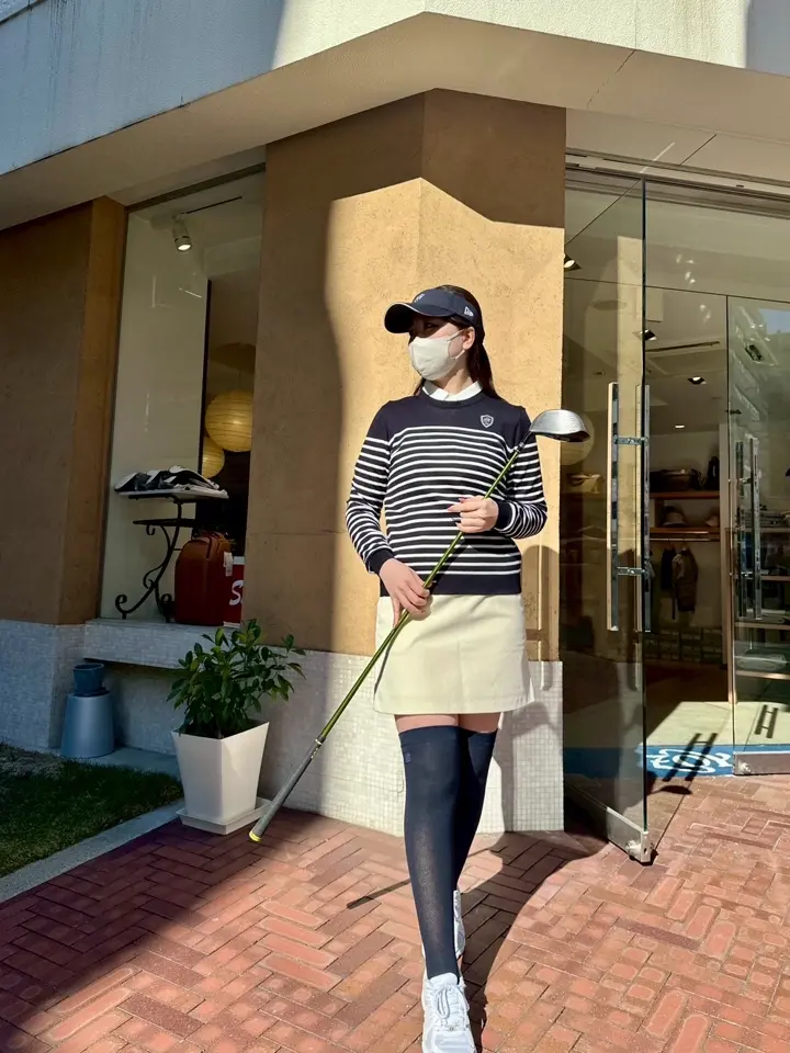 WOMEN Premium Cotton ボーダー 長袖セーター ネイビー