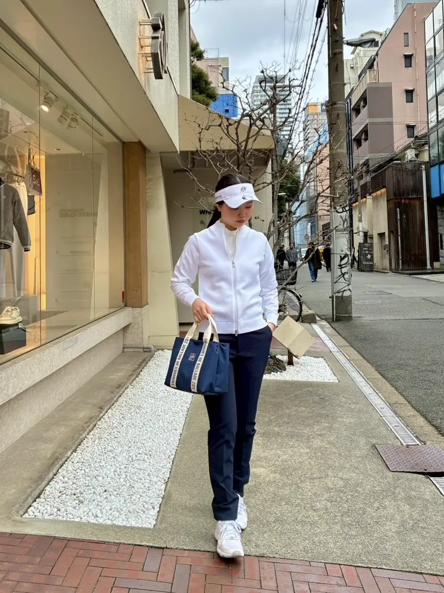 WOMEN ポリエステルストレッチニット ブルゾン ホワイト