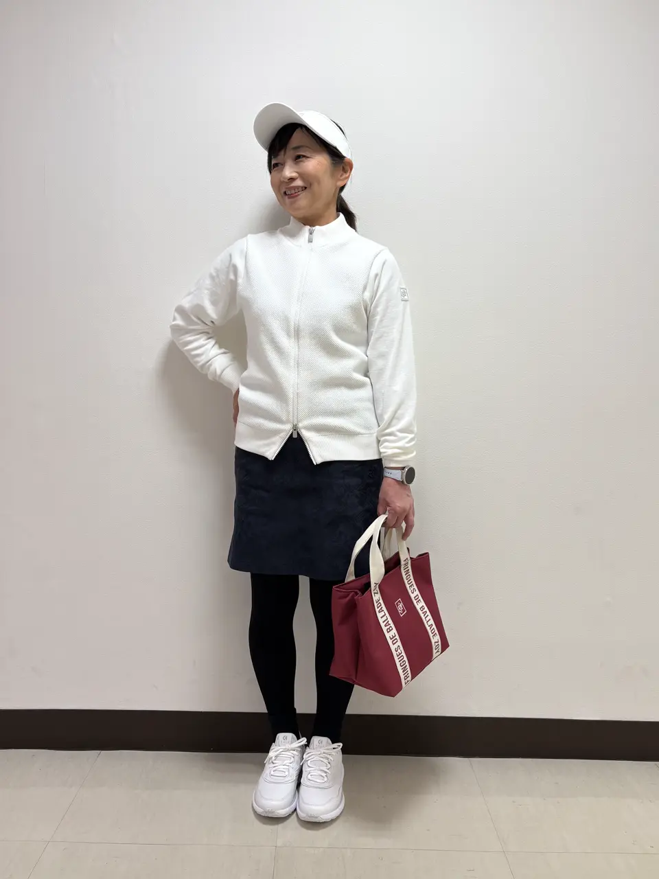 WOMEN ポリエステルストレッチニット ブルゾン ホワイト