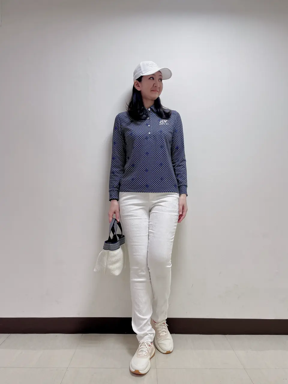 WOMEN ステッチメッシュPT 長袖シャツ ネイビー