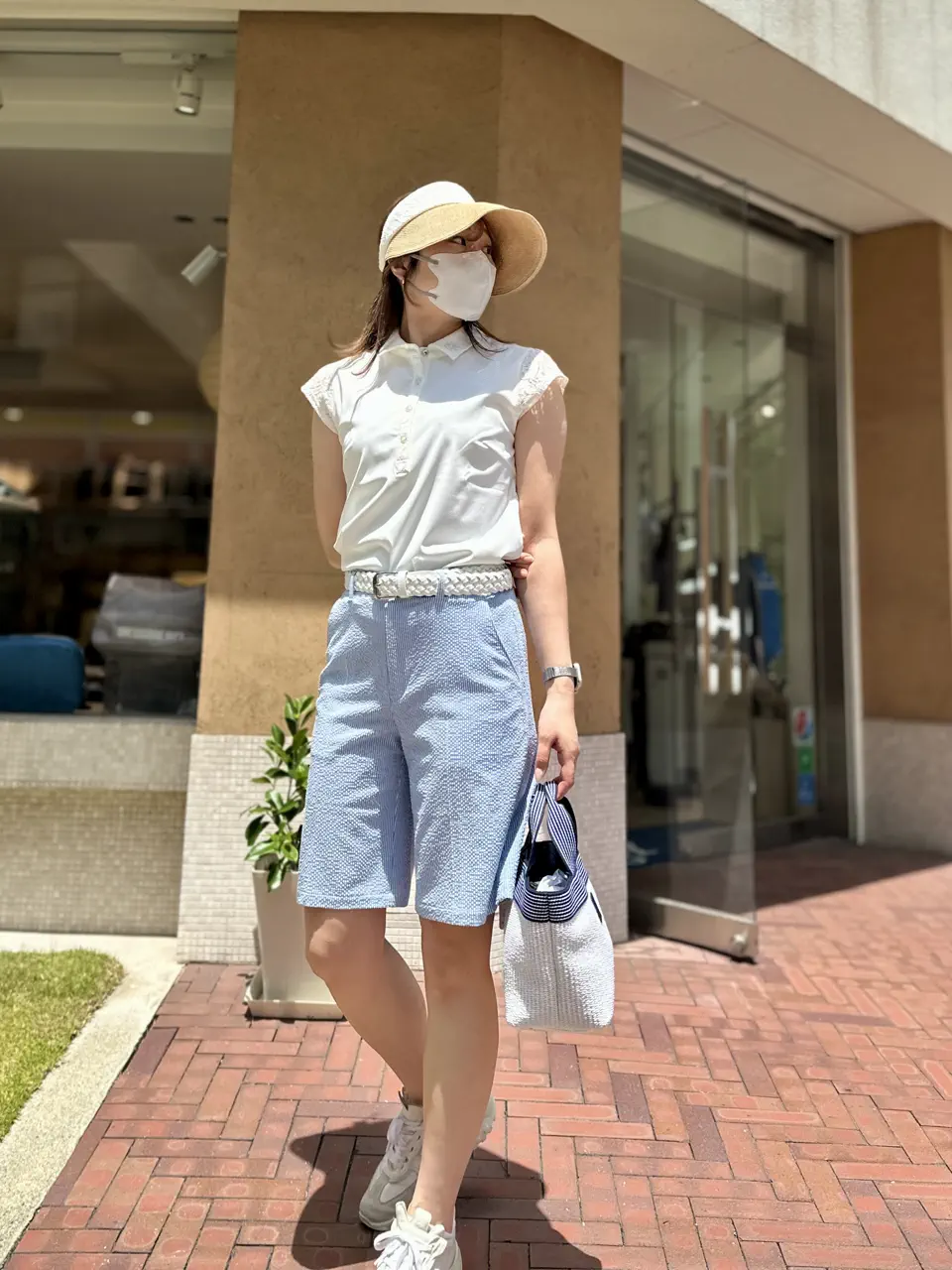 WOMEN ストライプサッカー ショートパンツ ブルー
