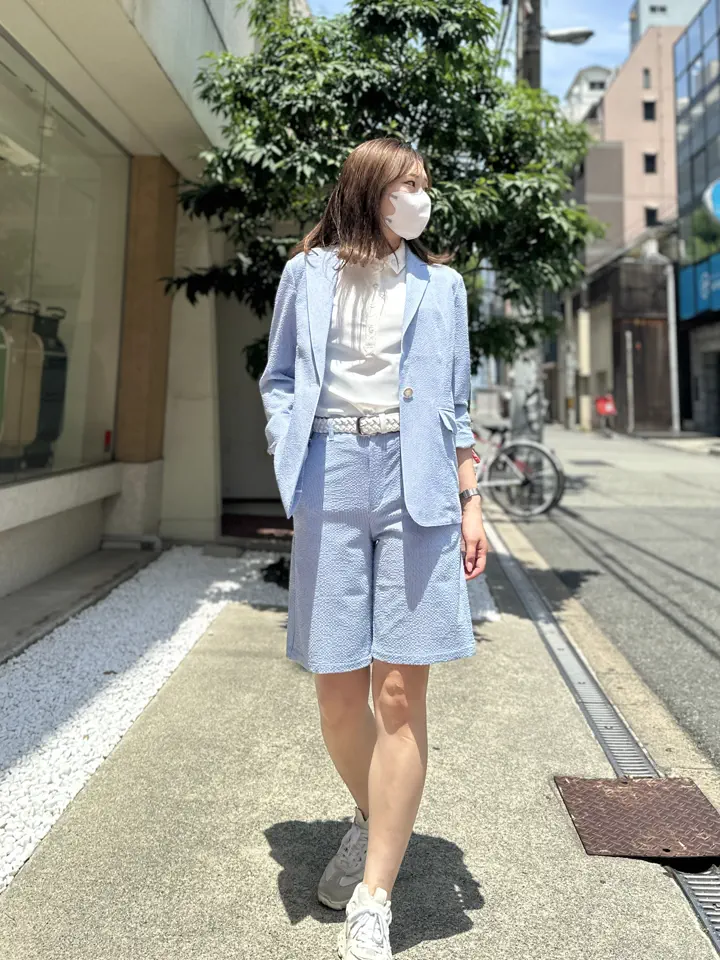 WOMEN ストライプサッカー ジャケット ブルー
