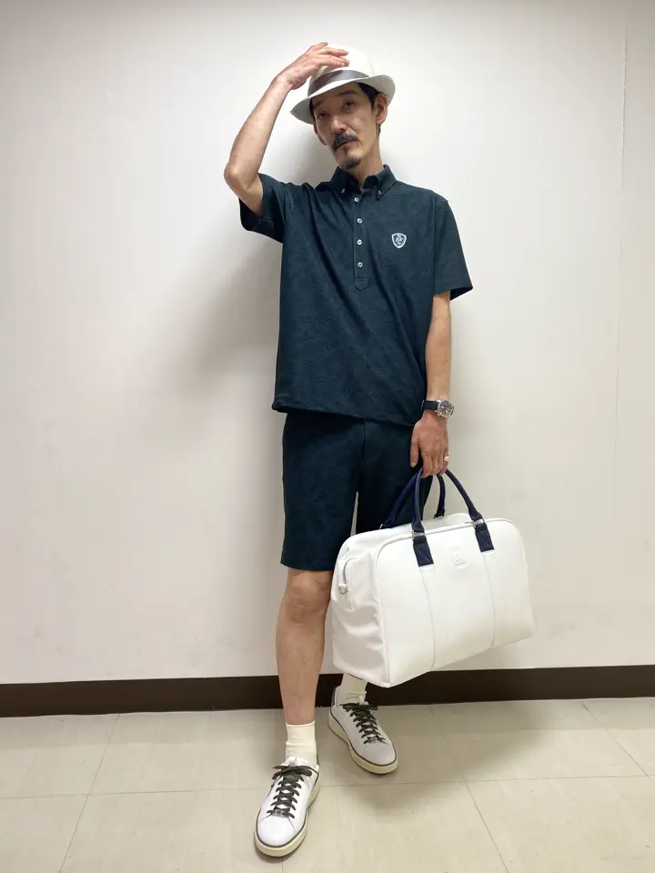 MEN シャドーボタニカルPT 半袖シャツ ネイビー