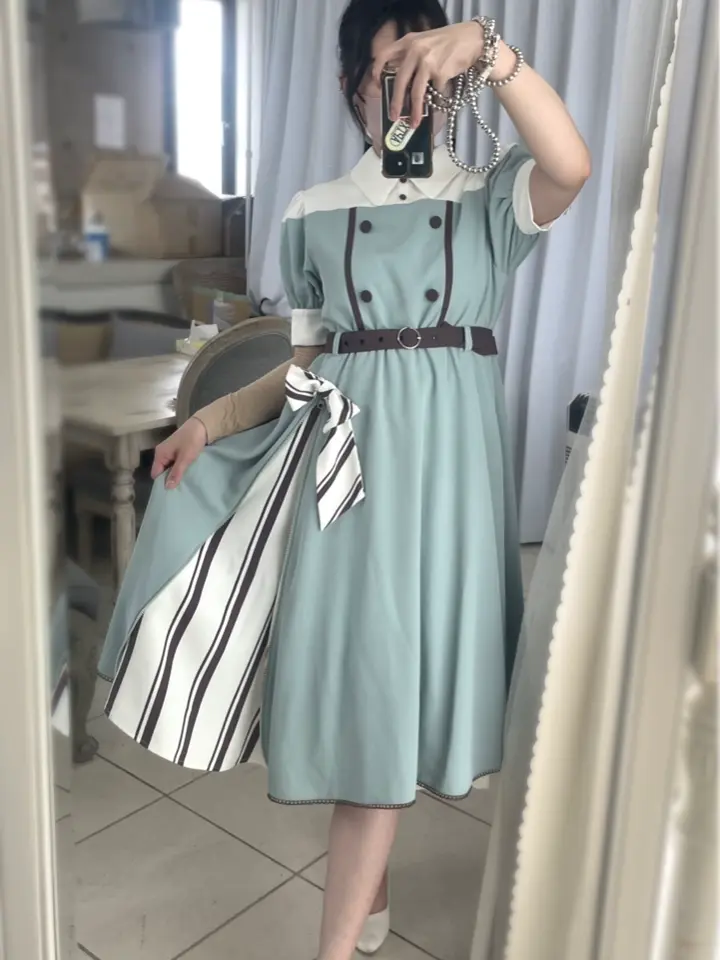 Favorite チョコミント Aライン ワンピース M/L 2点セット ワンピース スカート ミディアム丈 レース フリル