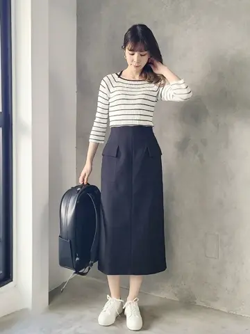 SALE】バーズアイブッチャーフラップデザインタイトスカート