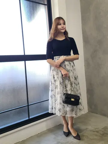 SALE】ベルト付シャイニーシフォン花柄スカート - 12Twelve Agenda