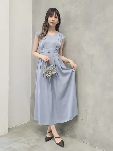 SALE】割繊デシンVネックロングワンピース - 12Twelve Agenda