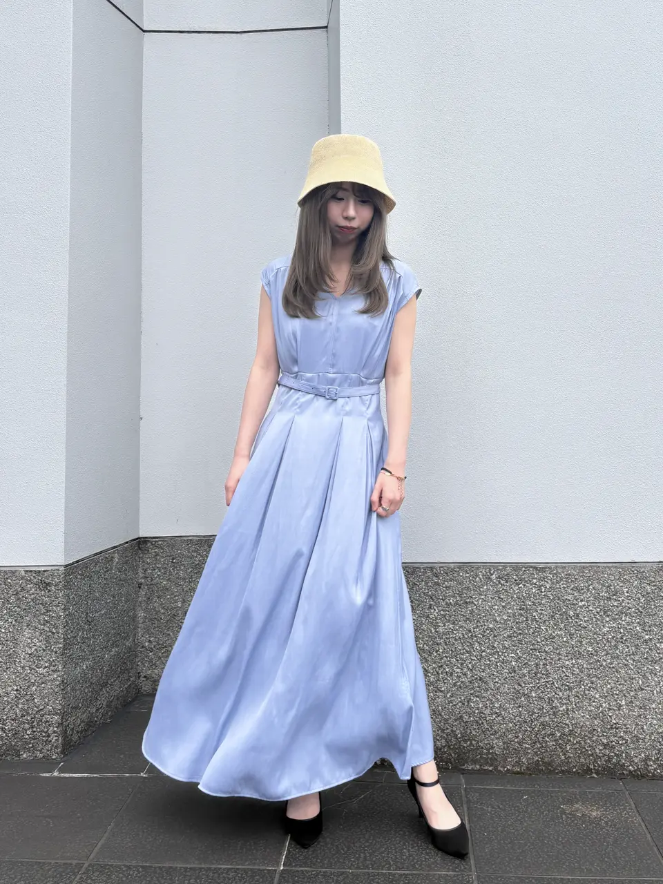 SALE】割繊デシンVネックロングワンピース - 12Twelve Agenda