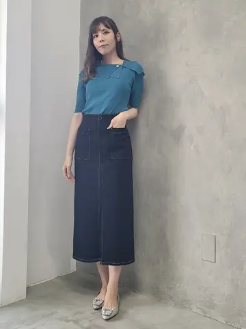 SALE】パール釦アシメオフショル5分袖ニットプルオーバー - 12Twelve