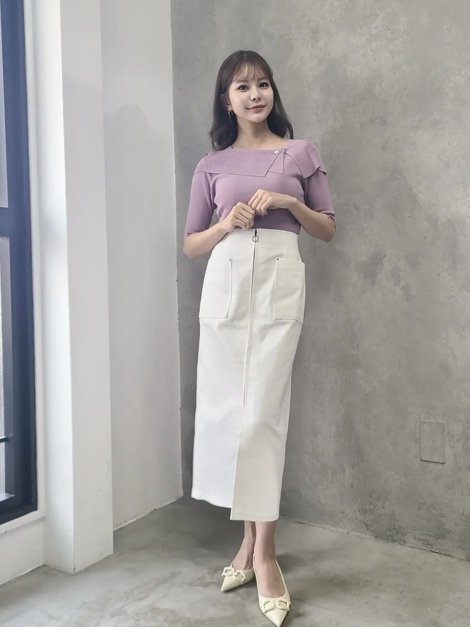 SALE】パール釦アシメオフショル5分袖ニットプルオーバー - 12Twelve