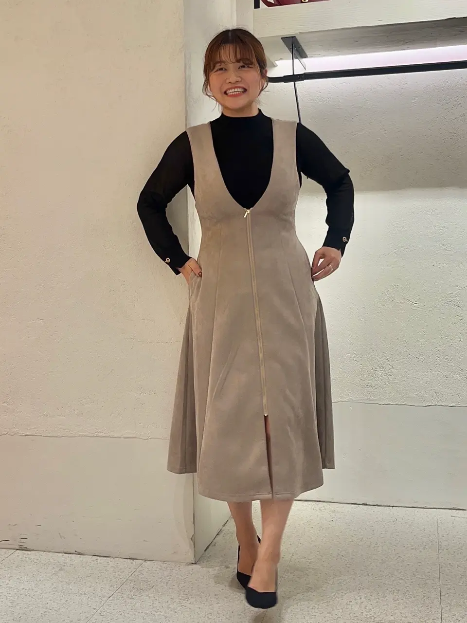 前後2wayフェイクスエード前ZIPフレアジャンスカ - 12Twelve