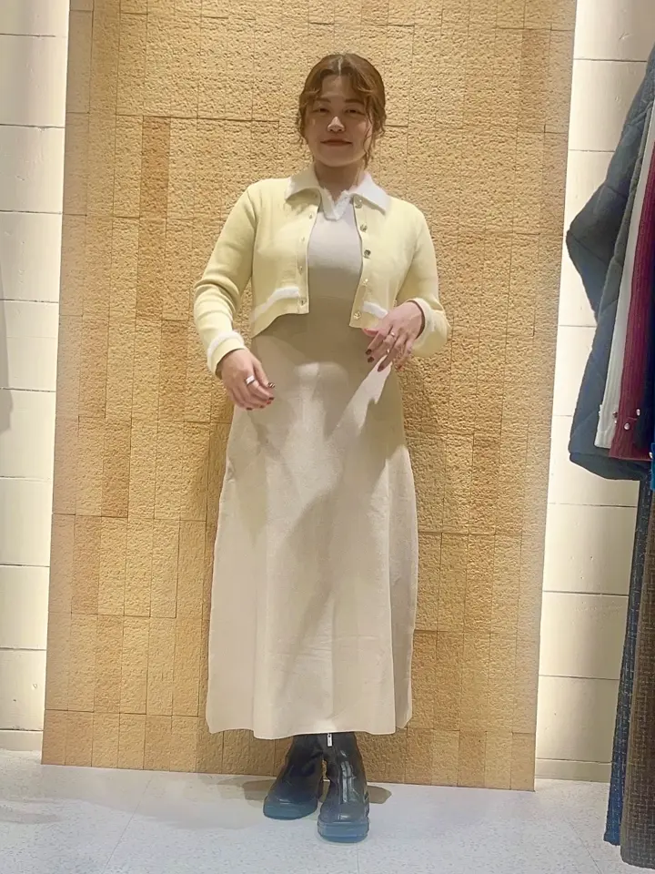SALE】シャギー衿ニットワンピース×ノーカラーカーディガンセット