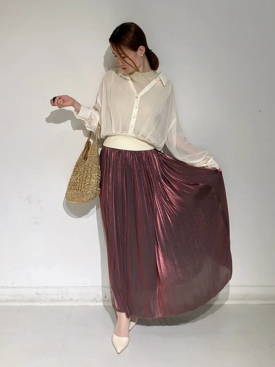 SALE】ラメリブニットインナー付シアーシャツプルオーバー - 12Twelve