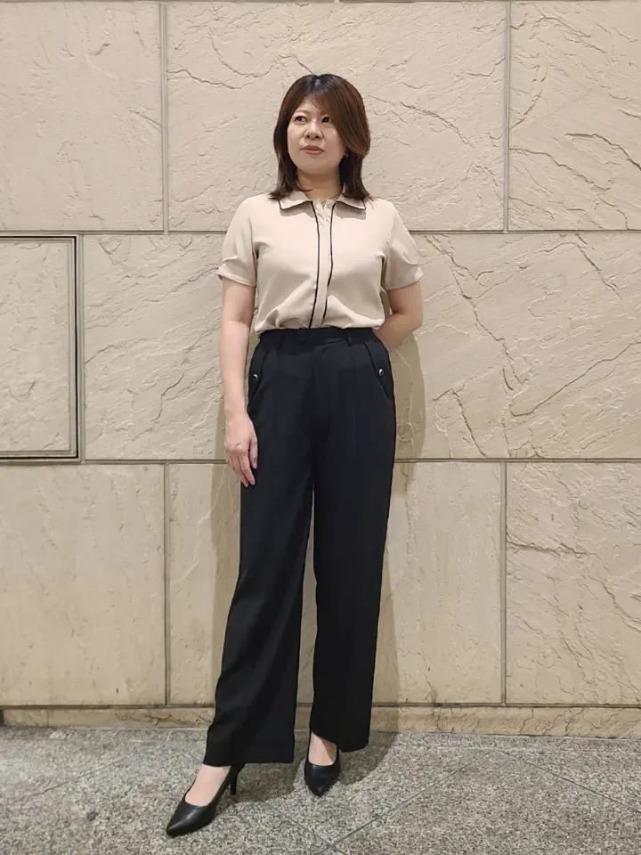 mimi Collaboration】配色サテンタックスリーブシャツ - 12Twelve