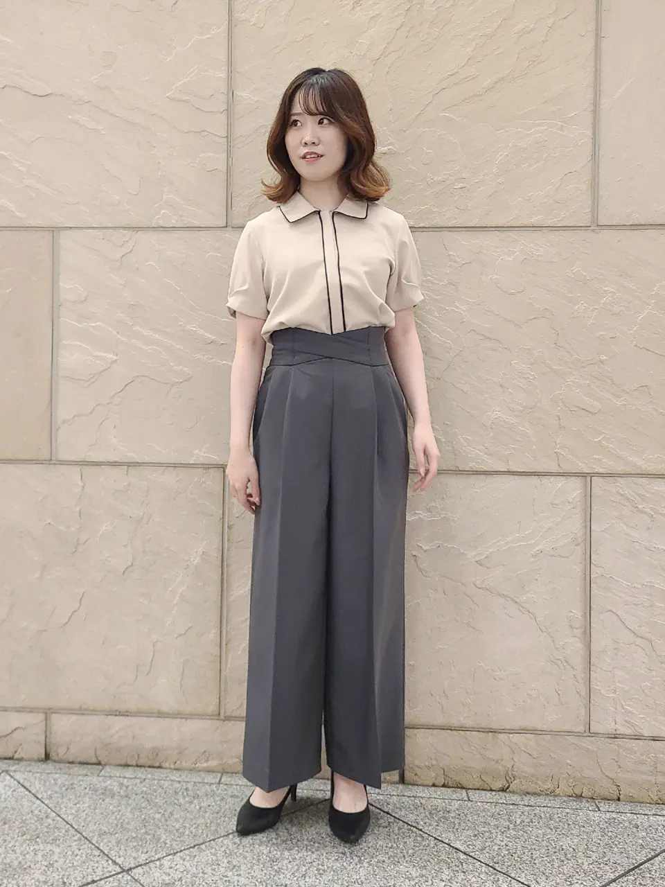 mimi Collaboration】配色サテンタックスリーブシャツ - 12Twelve