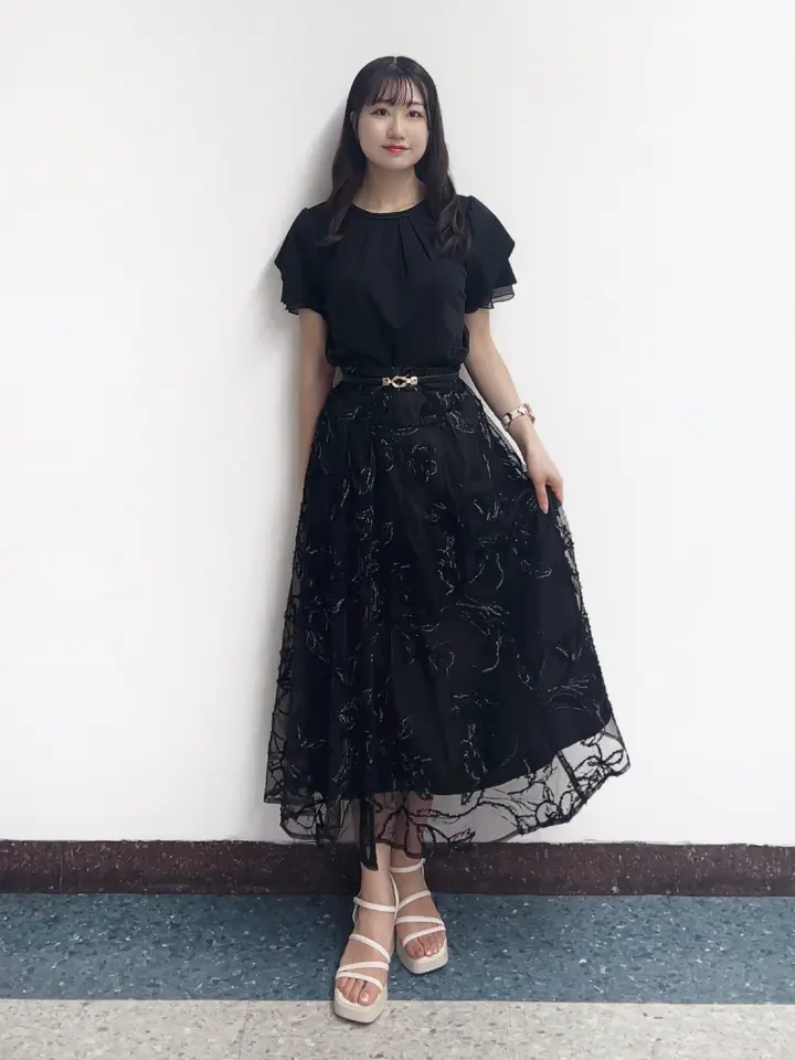 20663✨CHANEL シルク 花柄 ロゴ シェルボタン フレアスカート 黒 花柄刺繍チュールフレアスカート - 12Twelve Agenda(トゥエルブ