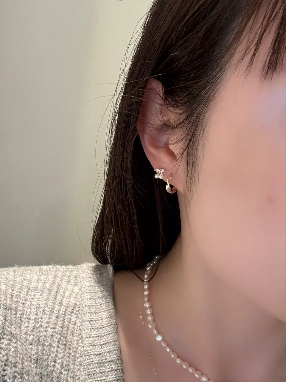 2点まとめ　パールシャワーピアス　オイスターパールラリエットネックレス VFJD1809A_UW 貝パールネックレス/ピアス 2点セット BOX付き