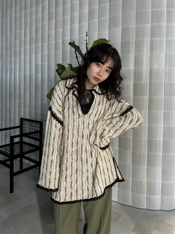 Ameri HAND STITCH STRIPE KNIT TOP