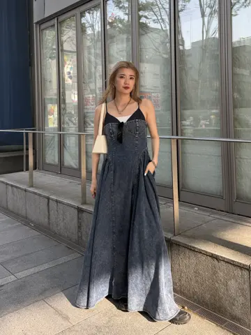 DENIM BUSTIER DOCKING FLARE DRESS（ワンピース）｜Ameri