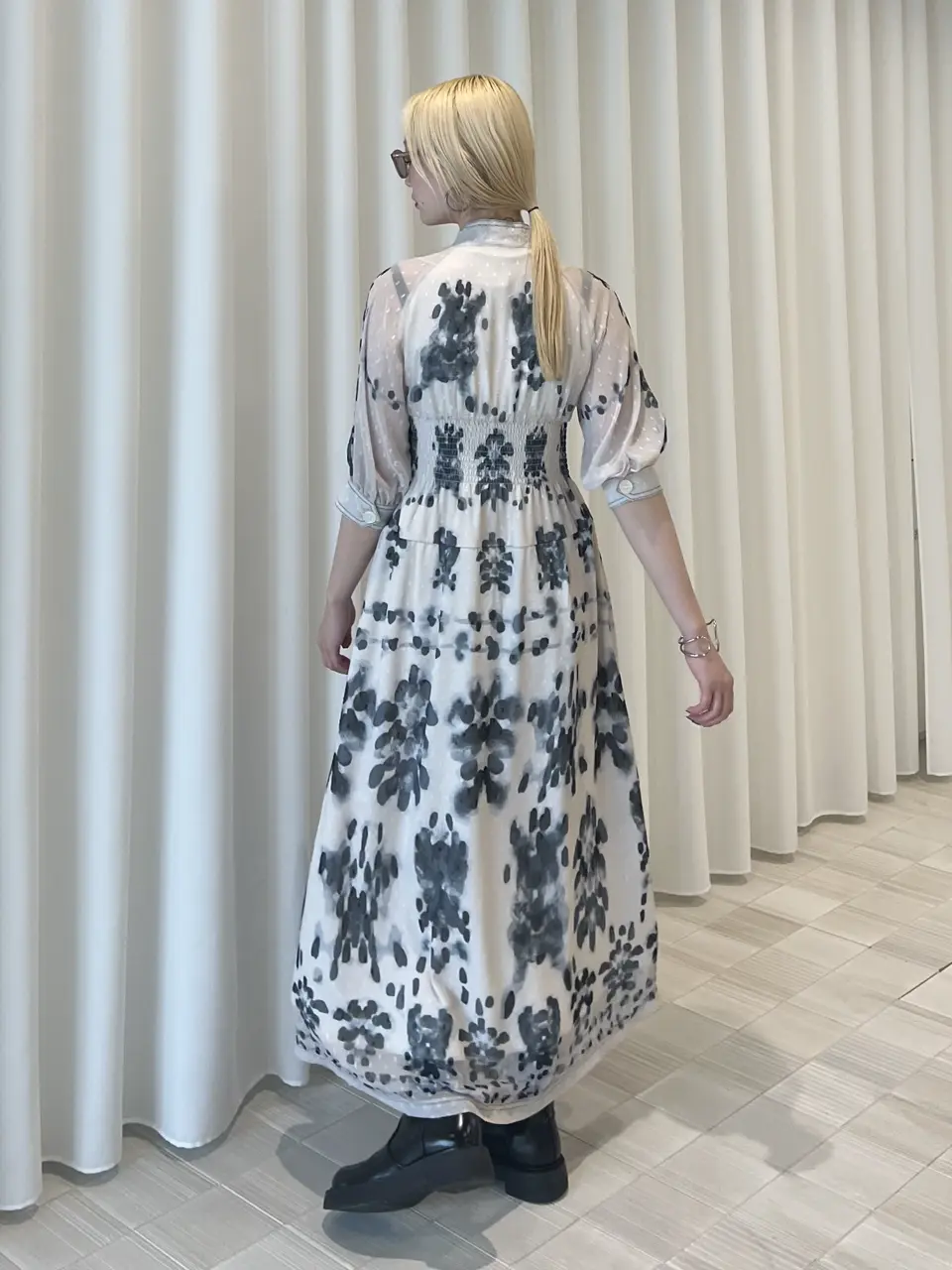 新作アメリMEDI DECALCOMANIA CHIFFON DRESS