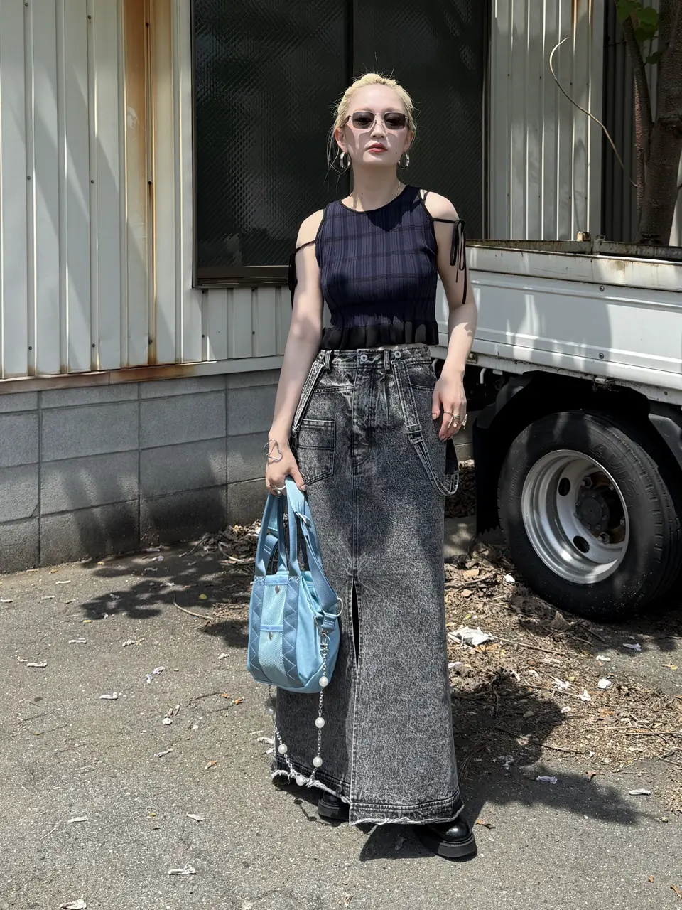 AMERI MEDI INVERT SUSPENDER DENIM SKIRT
