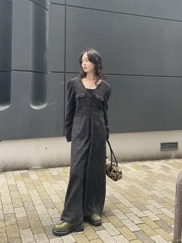 ADORABLE BACK RIBBON TWEED DRESS ブラウン XS ADORABLE BACK RIBBON TWEED DRESS