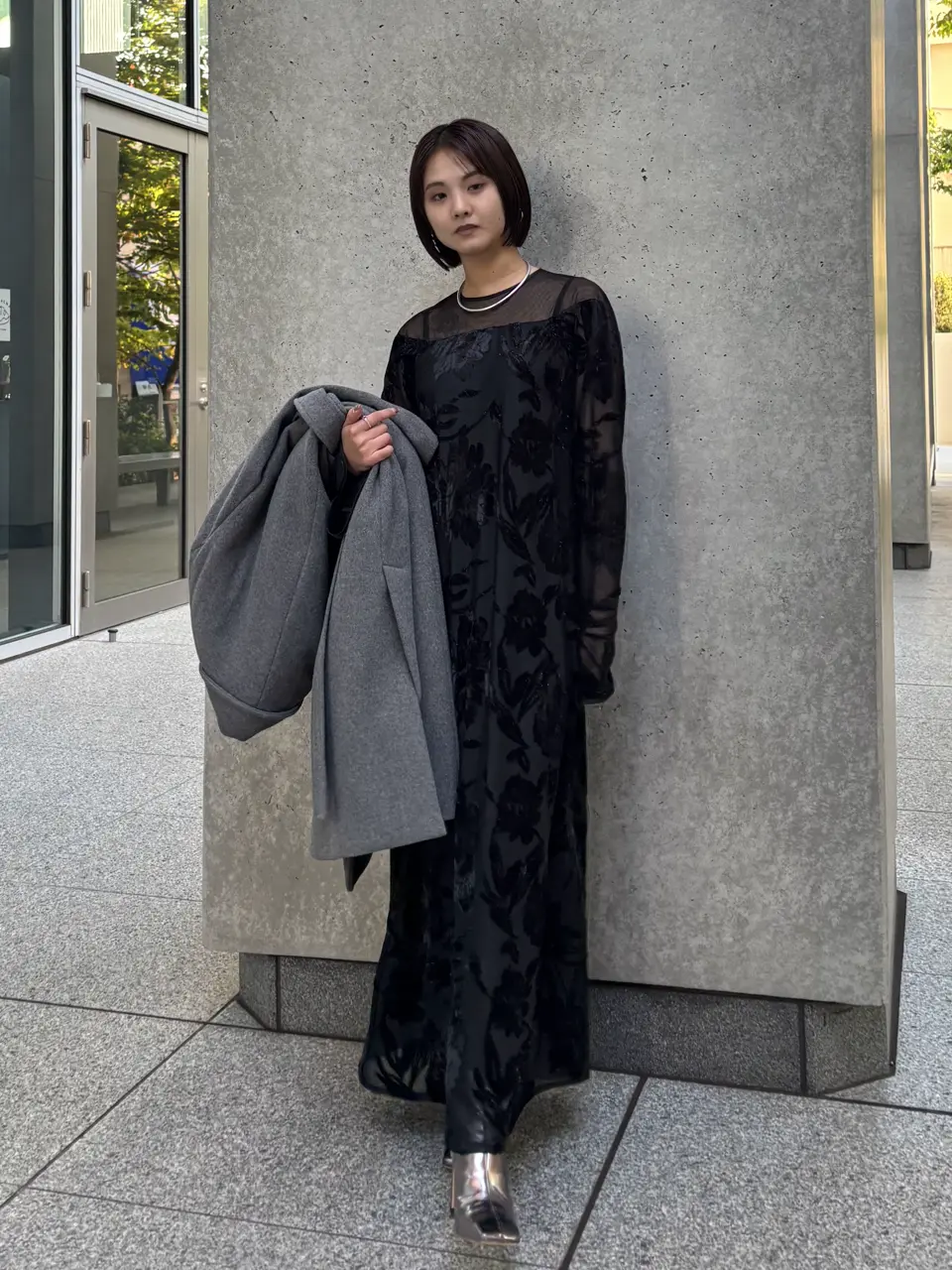 SHEER JACQUARD A LINE DRESS