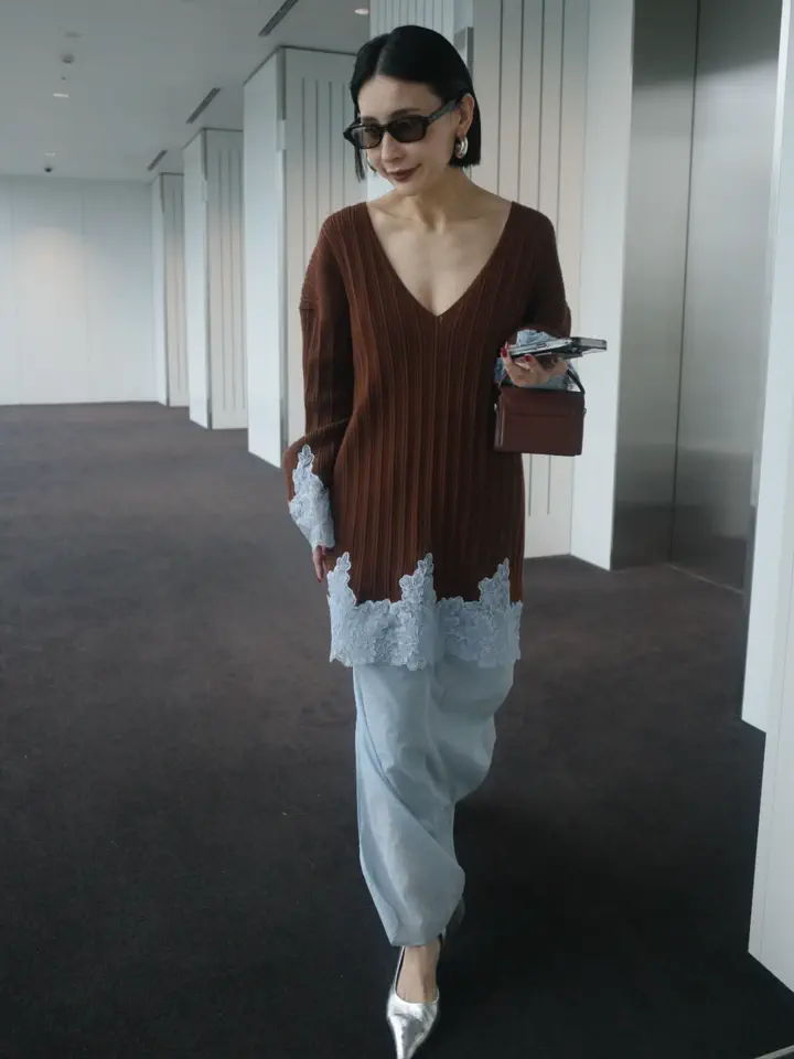2WAY LACE DOCKING LADY KNIT TOP