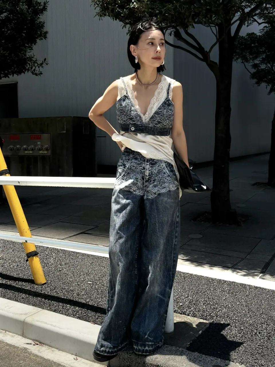 着用1回✨AMERI VINTAG DENIM BUSTIER&SKIRT FAKE DENIM LACE BUSTIER