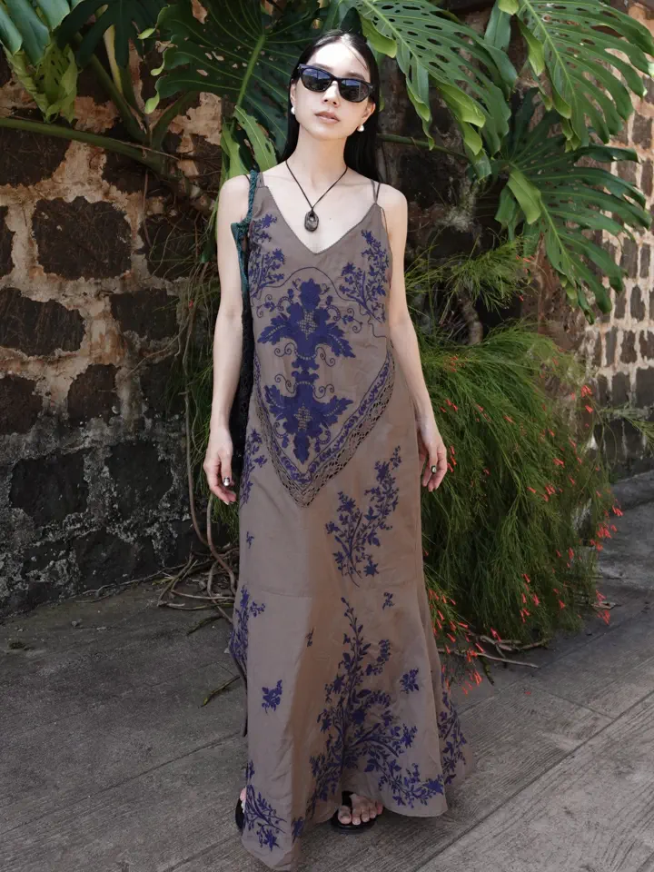 VINTAGE TABLECLOTH EMBROIDERY CAMI DRESS