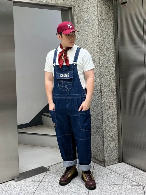 新品タグ付き チャムス メンズ オーバーオール M ブルー アウトドア