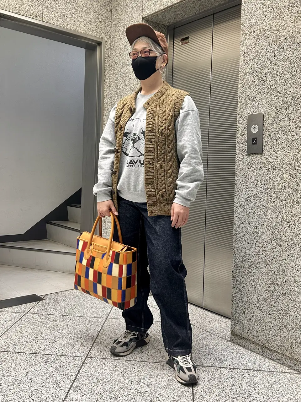 5427専用商品【極美品】アンスクリアニットロングベスト パッチワーク ヒマラヤンクライマーズハンドニット 手編み前開きベスト ニット