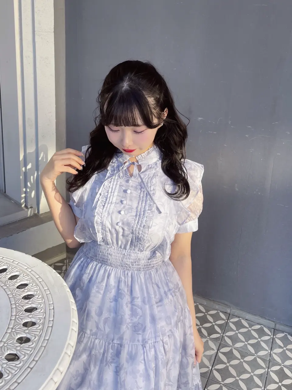 evelyn ラメフリル花柄OP ワンピース ブルー evelyn ラメフリル花柄OP ブルー ロング