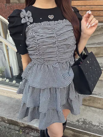 evelyn リボンキャミギャザーOP ギンガム