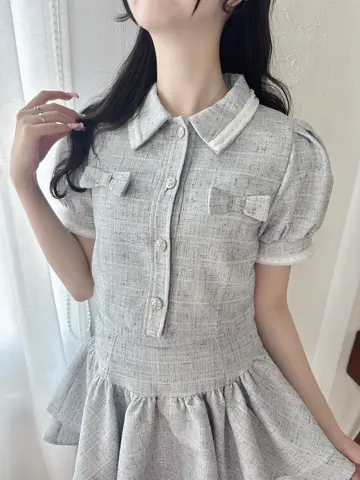 新品未使用⭐︎リボンツイード柄、ジレ.スカート 【上下セットアップ】 リボンクロップド丈ジャケット×プリーツスカートセットアップ