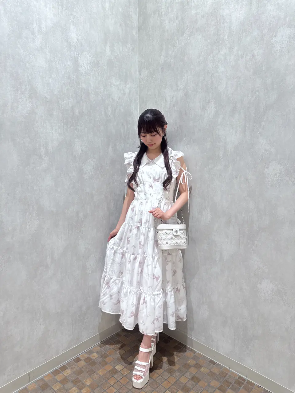 evelyn　オリジナルリボン柄OP　ワインレッド　ワンピース　リボン柄 evelyn オリジナルリボン柄OP ワインレッド ワンピース リボン柄