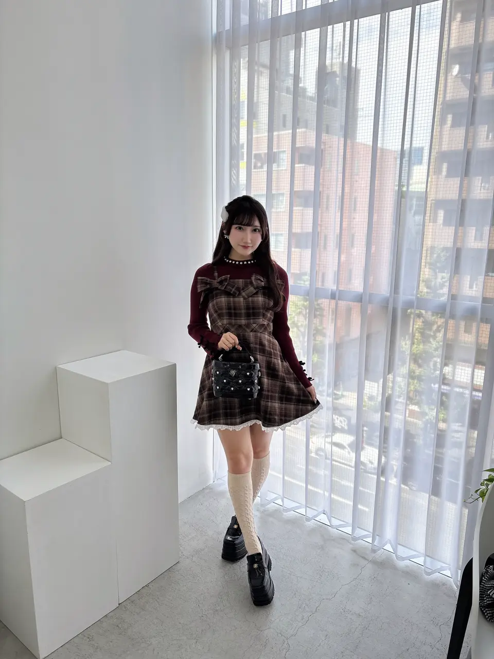 evelyn エブリン チェックプリーツワンピース 袖リボンニット ニット 長袖 袖リボンリブニット｜evelyn（エブリン）公式通販サイト