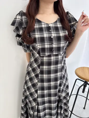 evelyn エブリン 肩リボンチェックロングOP 肩リボンチェックロングワンピース｜evelyn（エブリン）公式通販