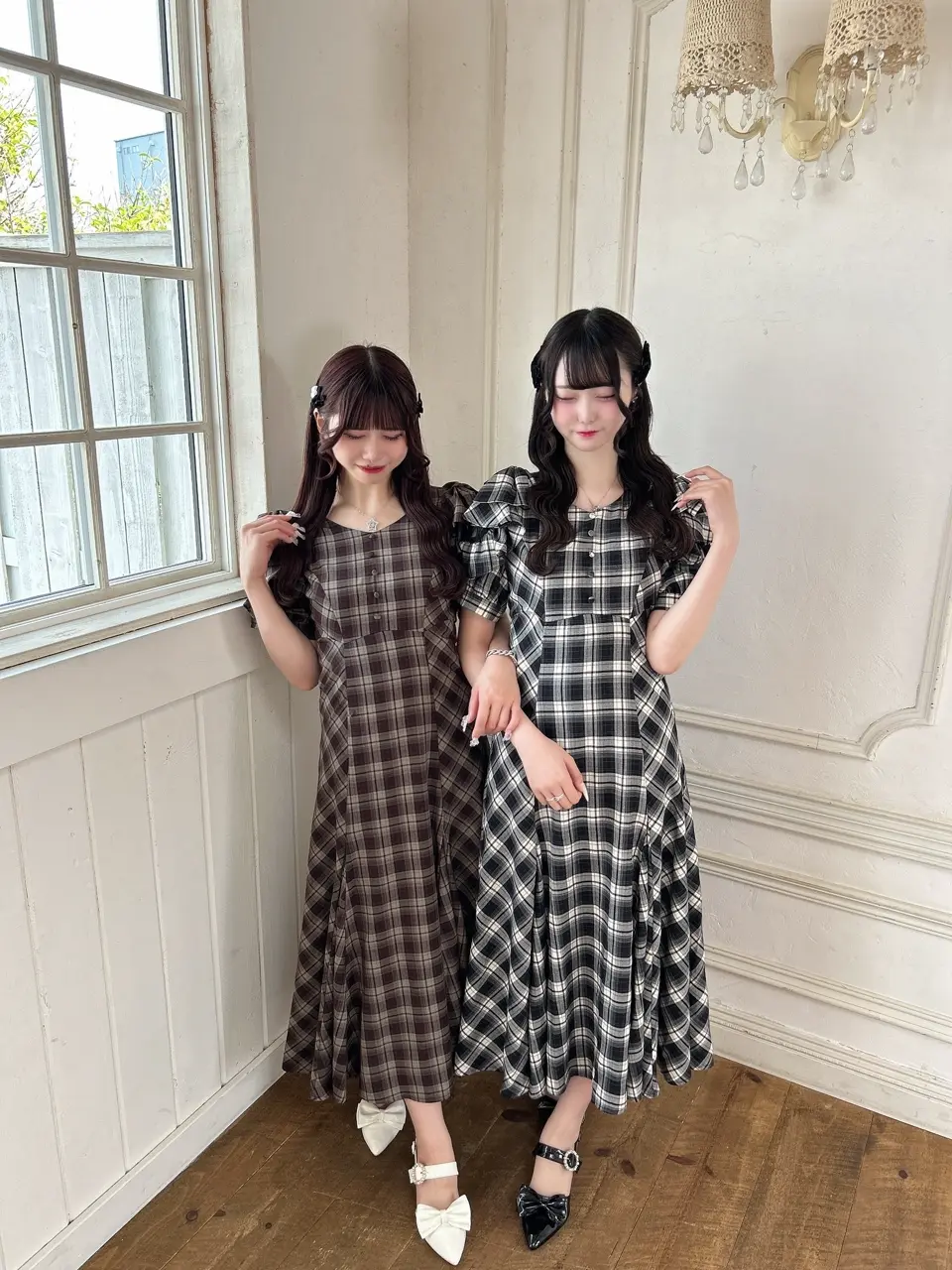 evelyn 肩リボンチェックロングOP 肩リボンチェックロングOP｜evelyn（エブリン）公式通販サイト