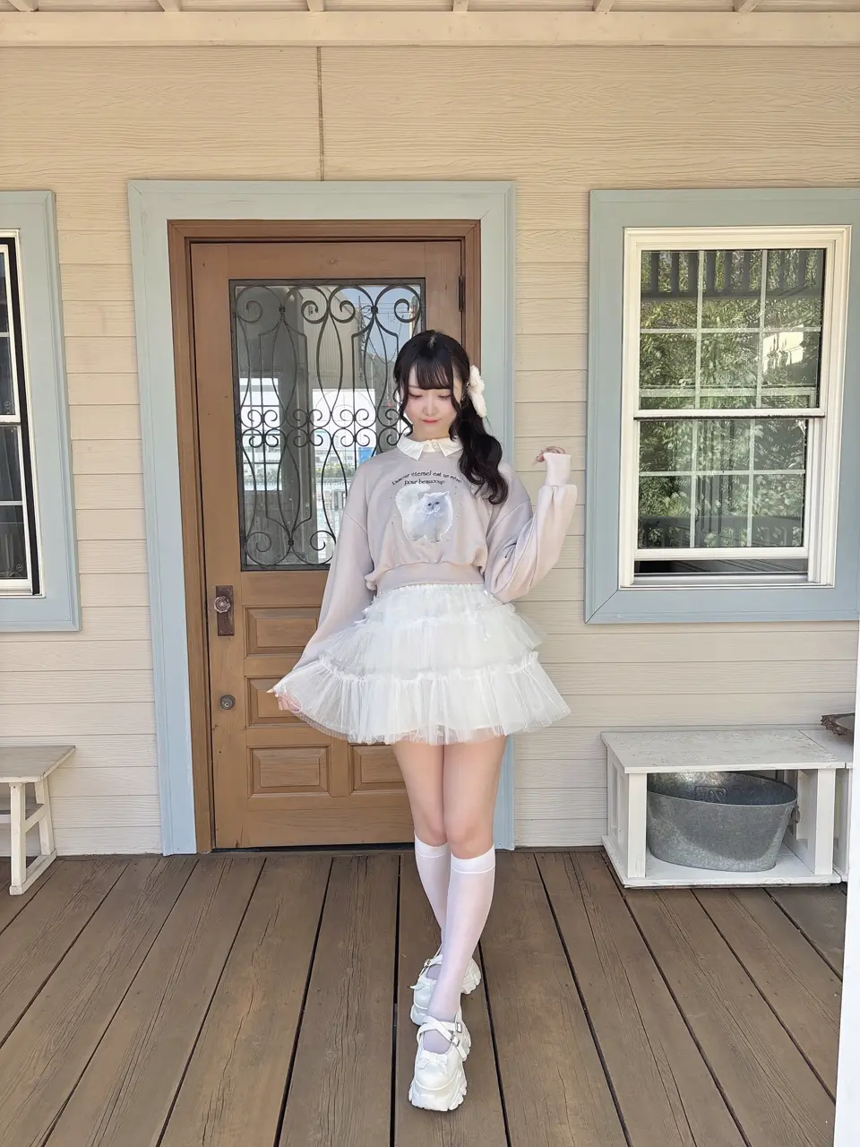 ま*め様 【3連休限定値下】Chalmiere ドットチュールエプロン 白 ホワ ドットチュールエプロン | Chalmiere | axes femme onlineshop