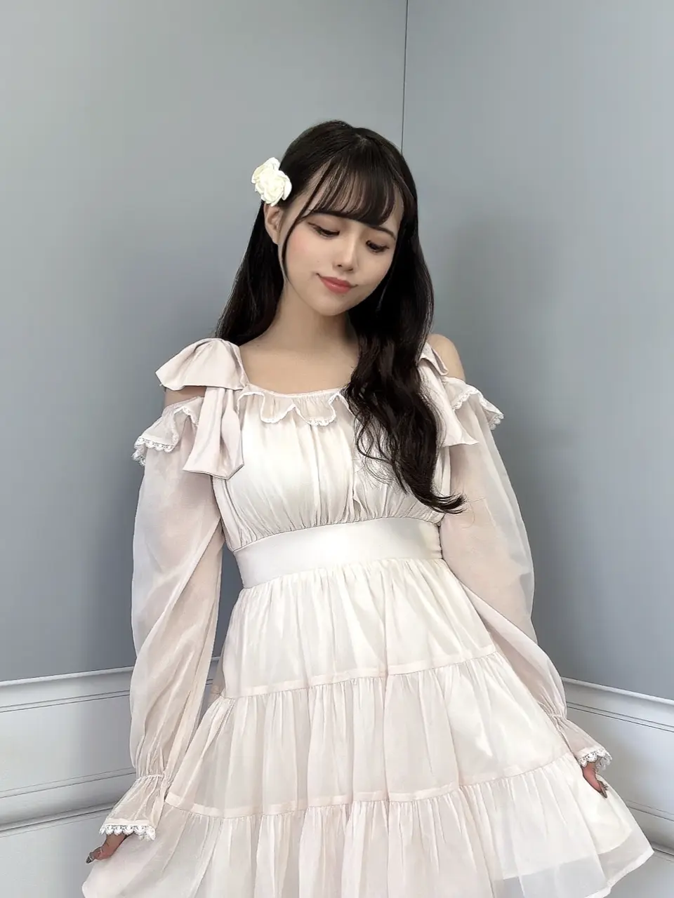 肩リボンシフォンミニワンピース｜evelyn（エブリン）公式通販サイト