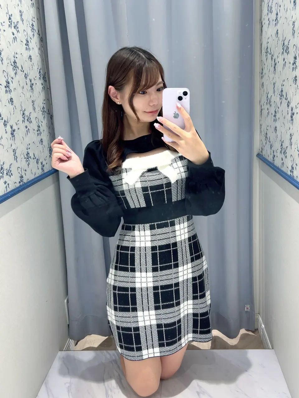 evelyn バストリボンチェック ニットワンピース ピンク 量産型 参戦服 チェックリボンニットワンピース｜evelyn（エブリン）公式通販サイト