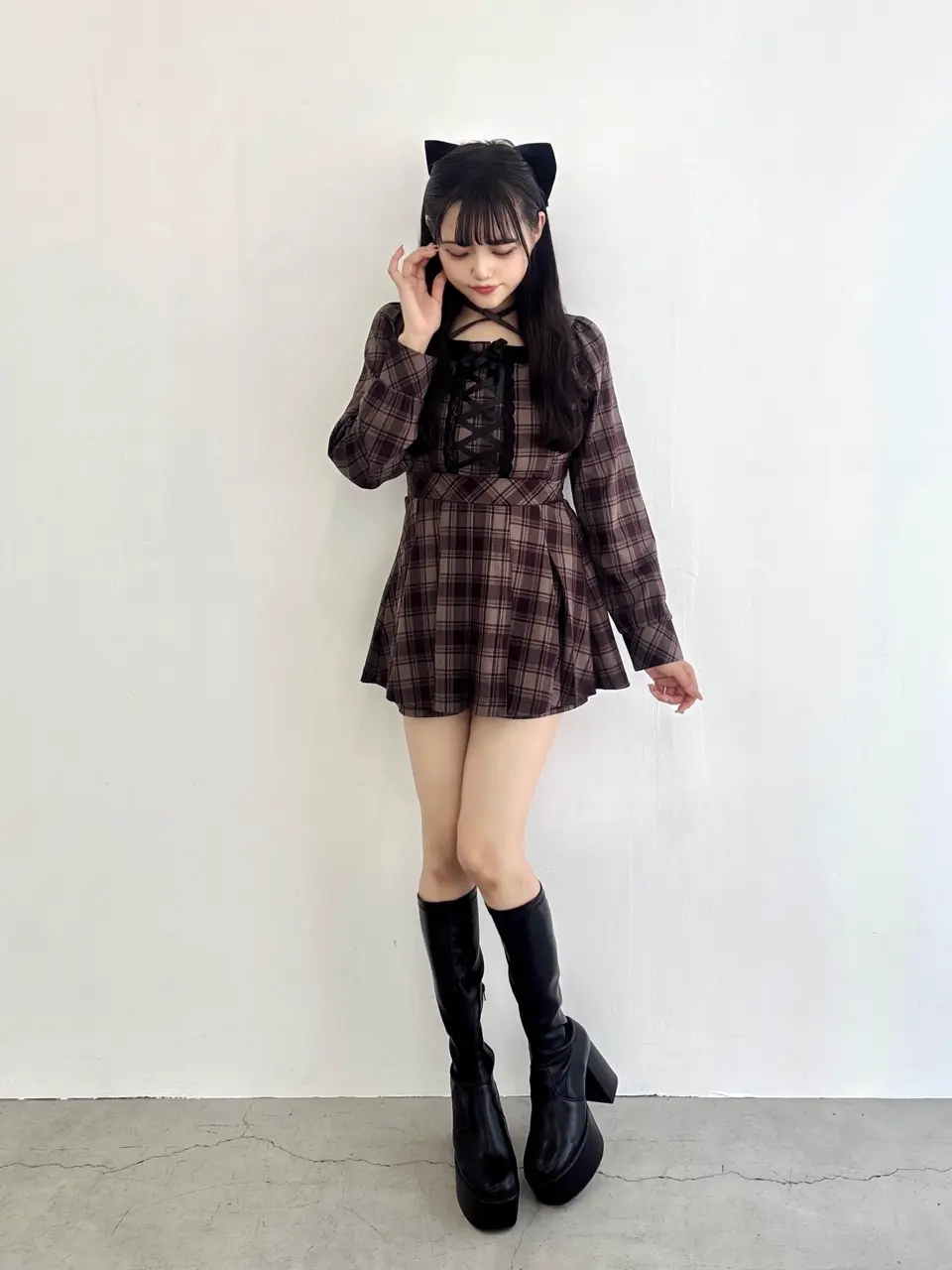 フロントリボンチェックロンパース｜evelyn（エブリン）公式通販サイト