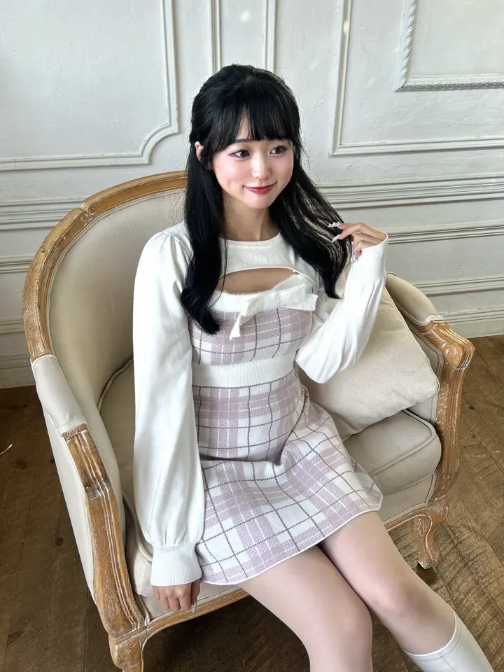 evelyn シアーチェックコルセットOP オフホワイト evelyn シアーチェックコルセットOP オフホワイト