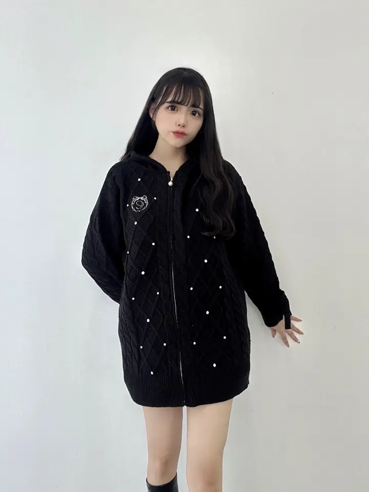 evelyn ビジューケーブルパーカー 秋 冬 スナ系 ガーリー