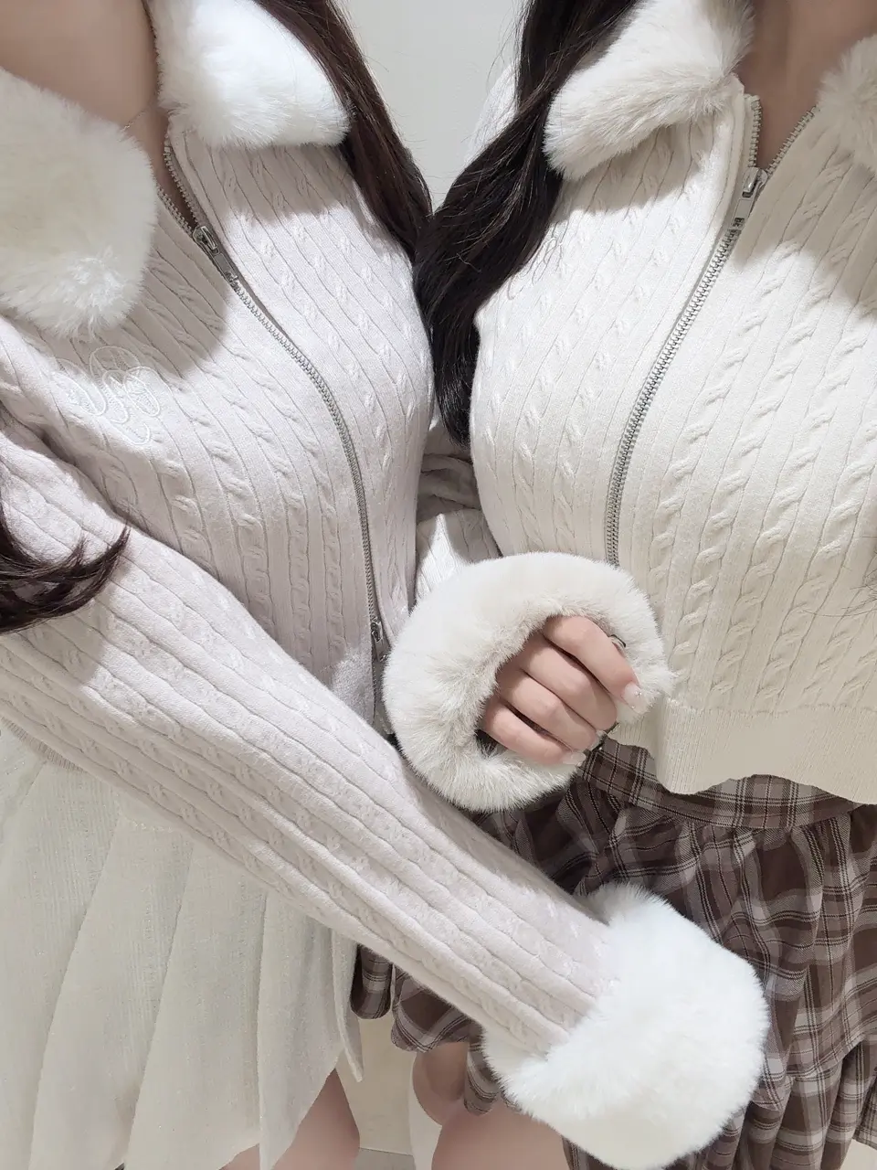 evelyn ケーブルジップニット ピンク evelyn ケーブルジップニット